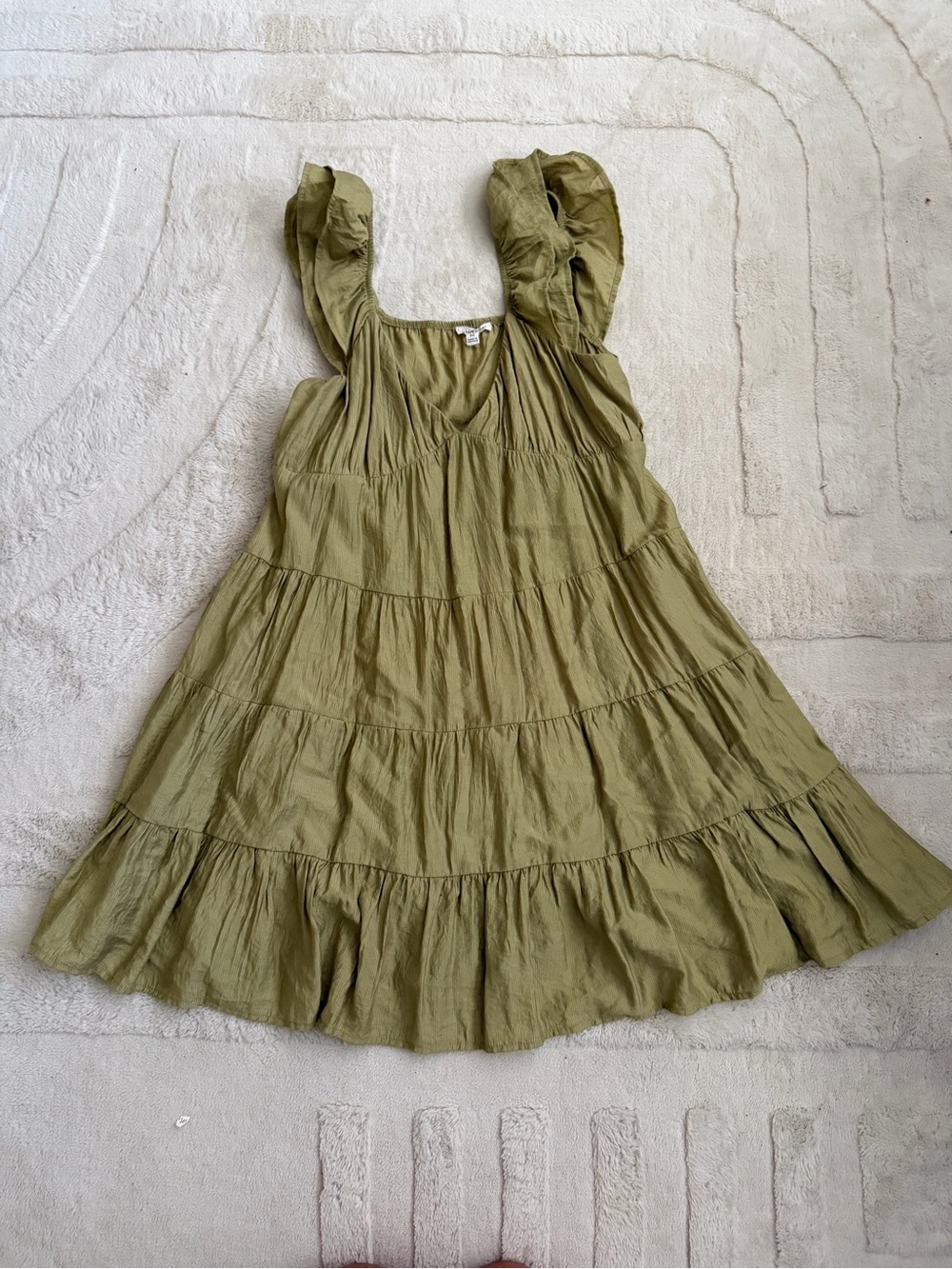 Olive Green Tiered Mini Dress with Ruffle Straps